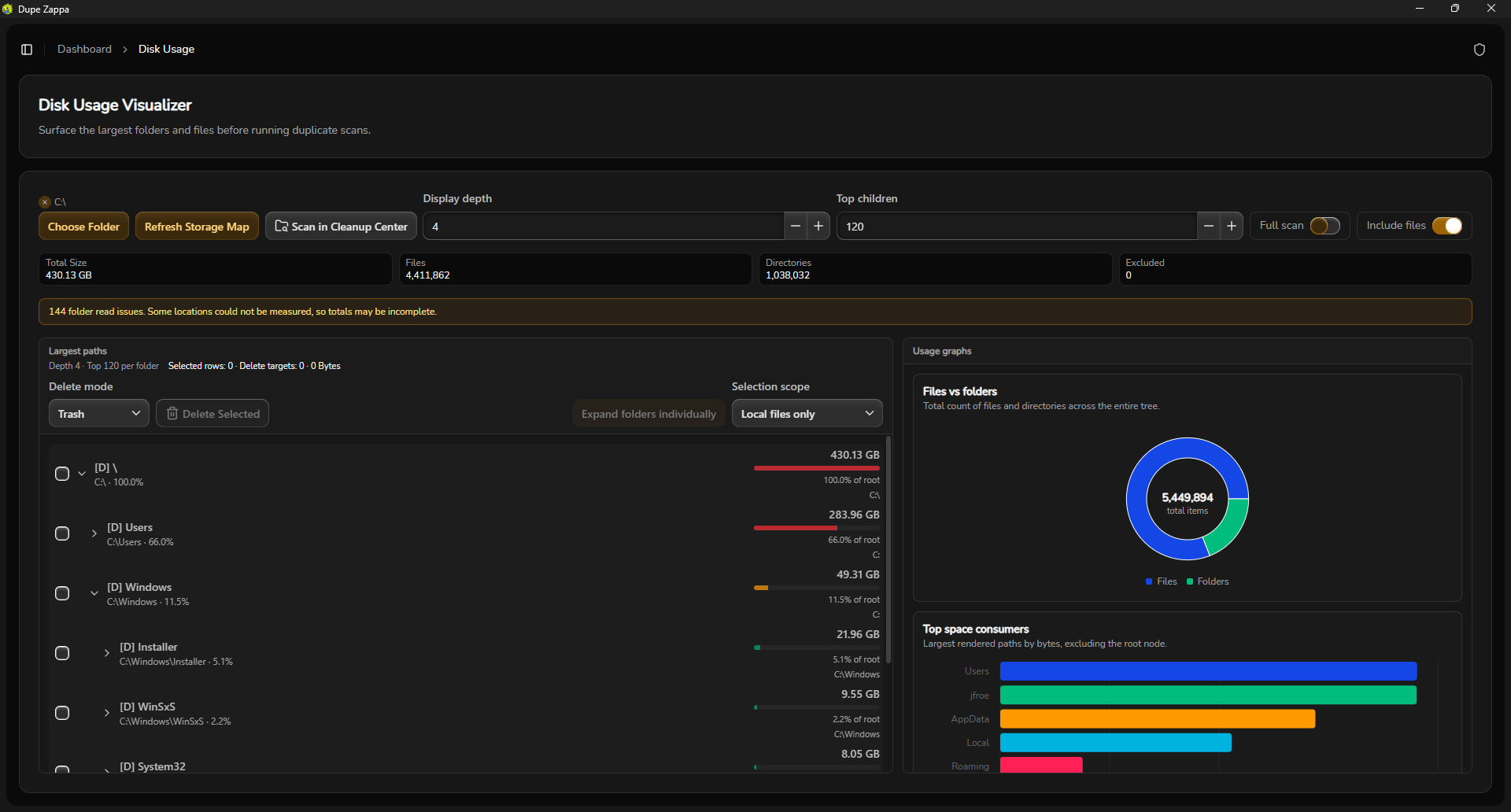 DupeZappa disk usage visualizer